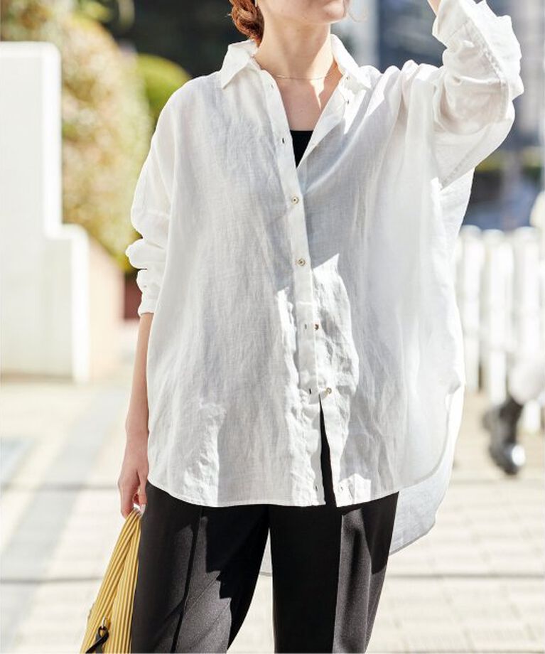 Spick and Span「《追加》80リネンカシュクールビッグシャツ」|シャツ・ブラウス|