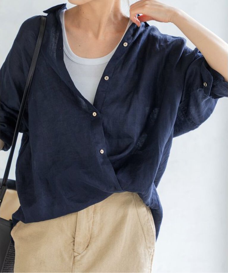 Spick and Span「《追加》80リネンカシュクールビッグシャツ」|シャツ・ブラウス|