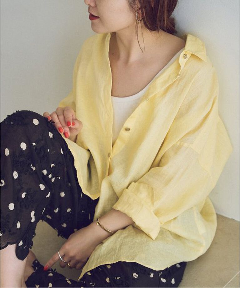 Spick and Span「《追加》80リネンカシュクールビッグシャツ」|シャツ・ブラウス|
