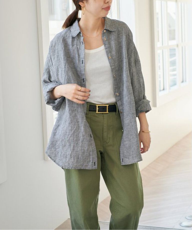 Spick and Span「《追加》80リネンカシュクールビッグシャツ」|シャツ・ブラウス|