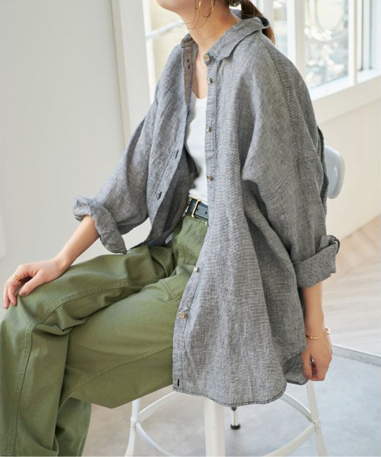 Spick and Span「《追加》80リネンカシュクールビッグシャツ」|シャツ・ブラウス|