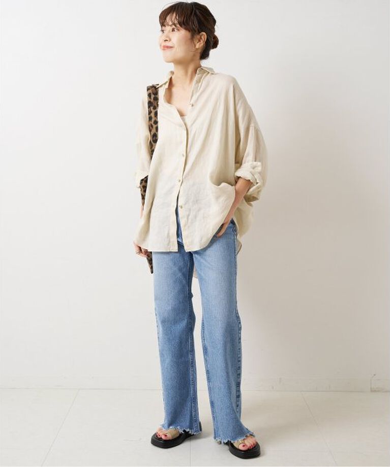 Spick and Span「《追加》80リネンカシュクールビッグシャツ」|シャツ・ブラウス|