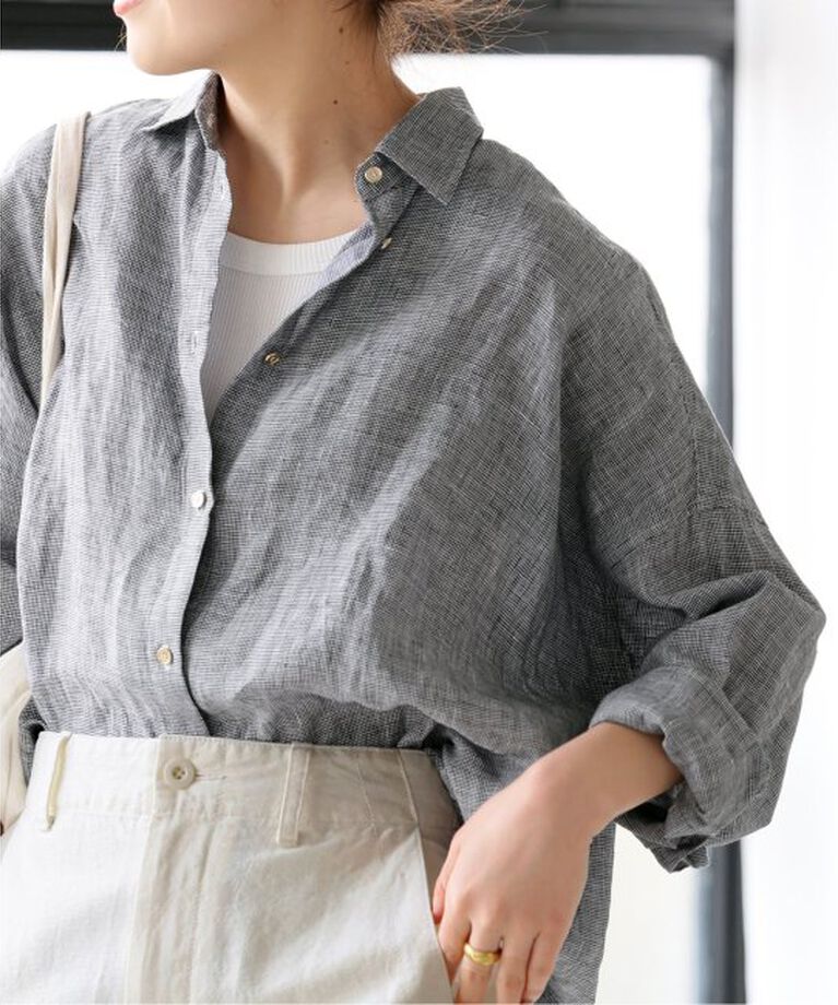 Spick and Span「《追加》80リネンカシュクールビッグシャツ」|シャツ・ブラウス|