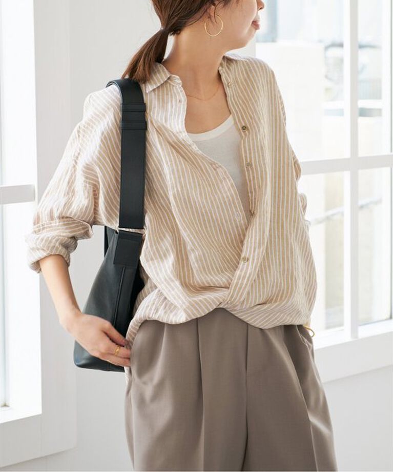 Spick and Span「《追加》80リネンカシュクールビッグシャツ」|シャツ・ブラウス|