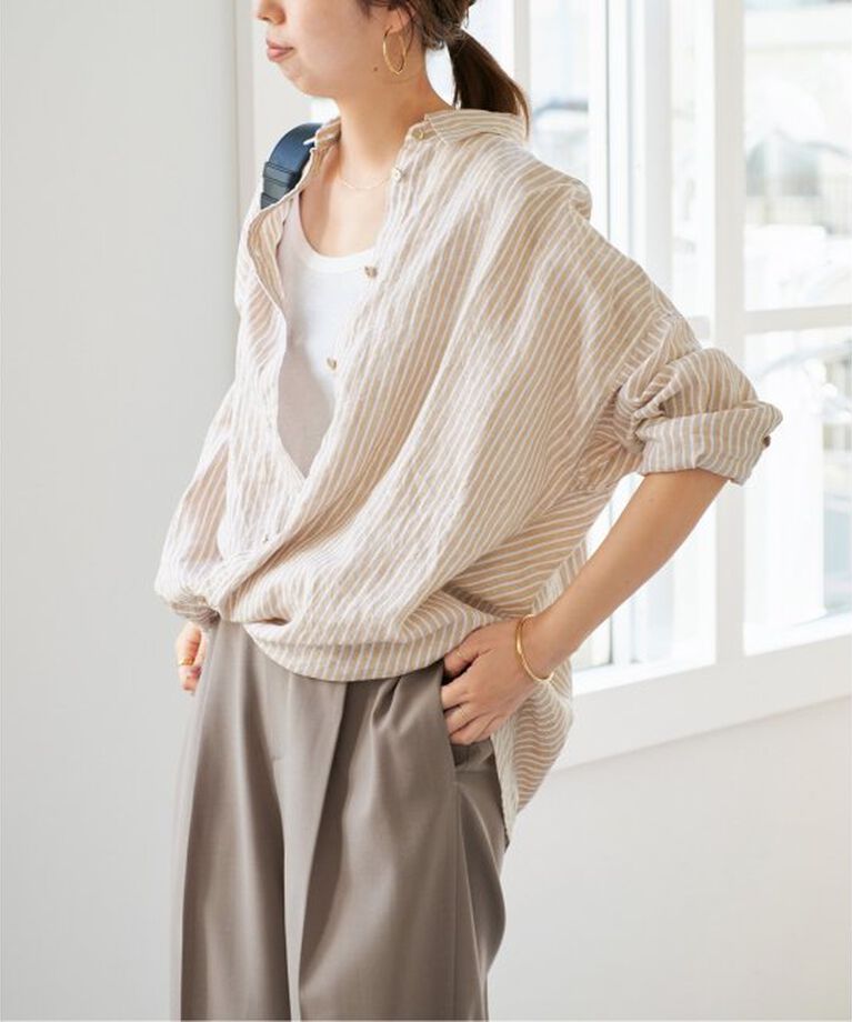 Spick and Span「《追加》80リネンカシュクールビッグシャツ」|シャツ・ブラウス|