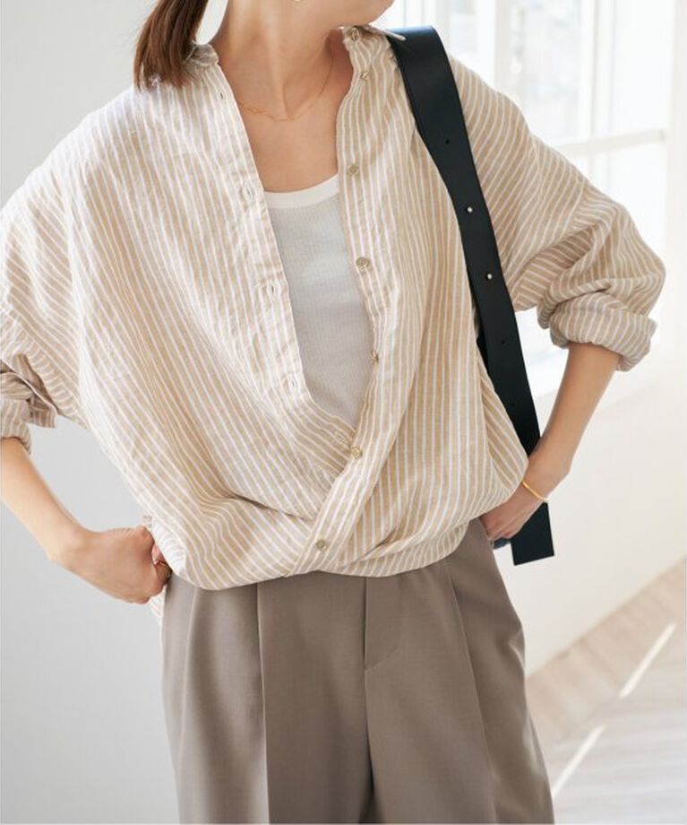 Spick and Span「《追加》80リネンカシュクールビッグシャツ」|シャツ・ブラウス|