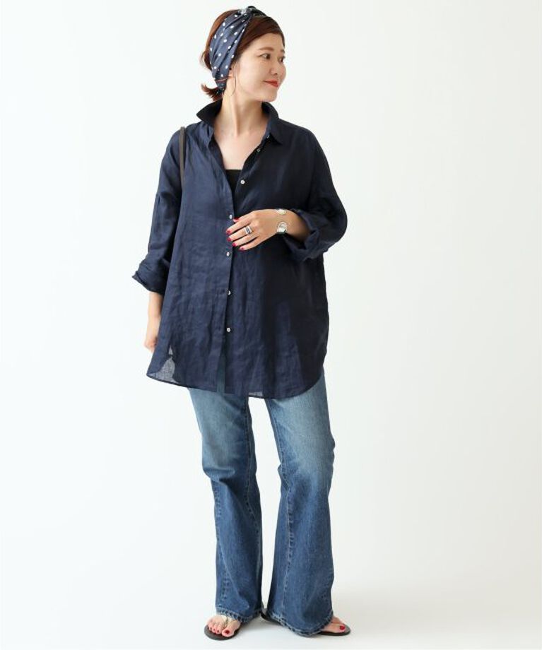 Spick and Span「《追加》80リネンカシュクールビッグシャツ」|シャツ・ブラウス|