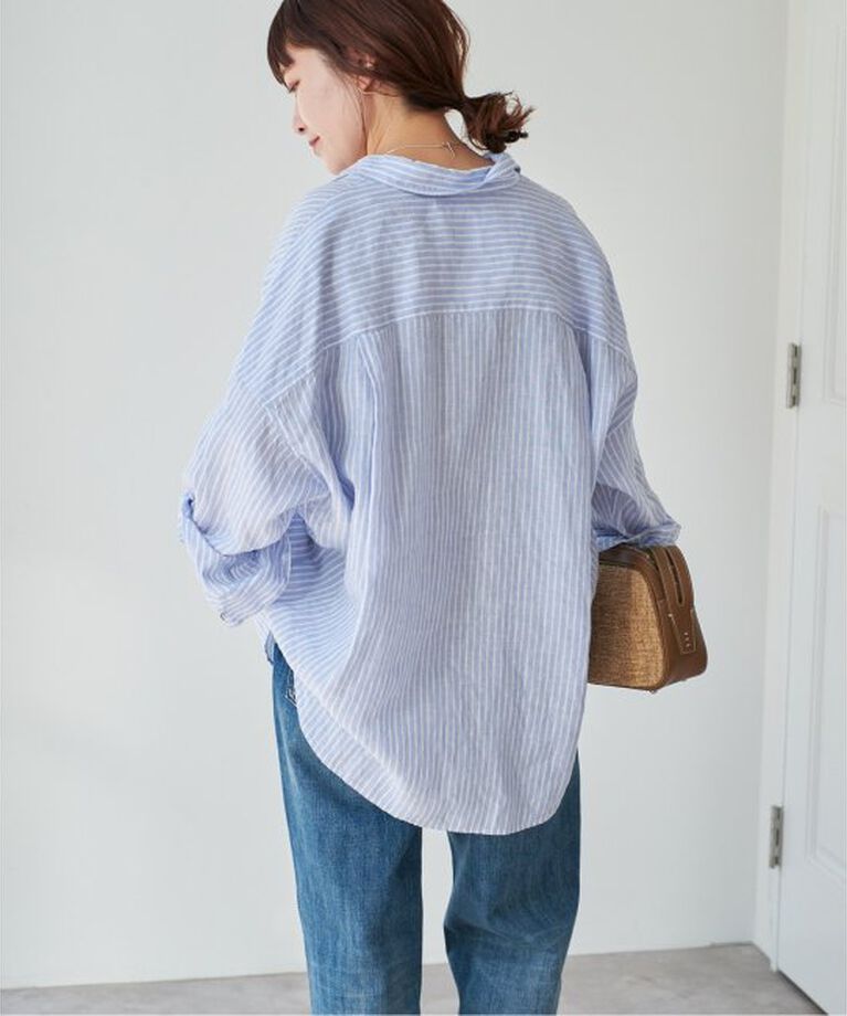Spick and Span「《追加》80リネンカシュクールビッグシャツ」|シャツ・ブラウス|