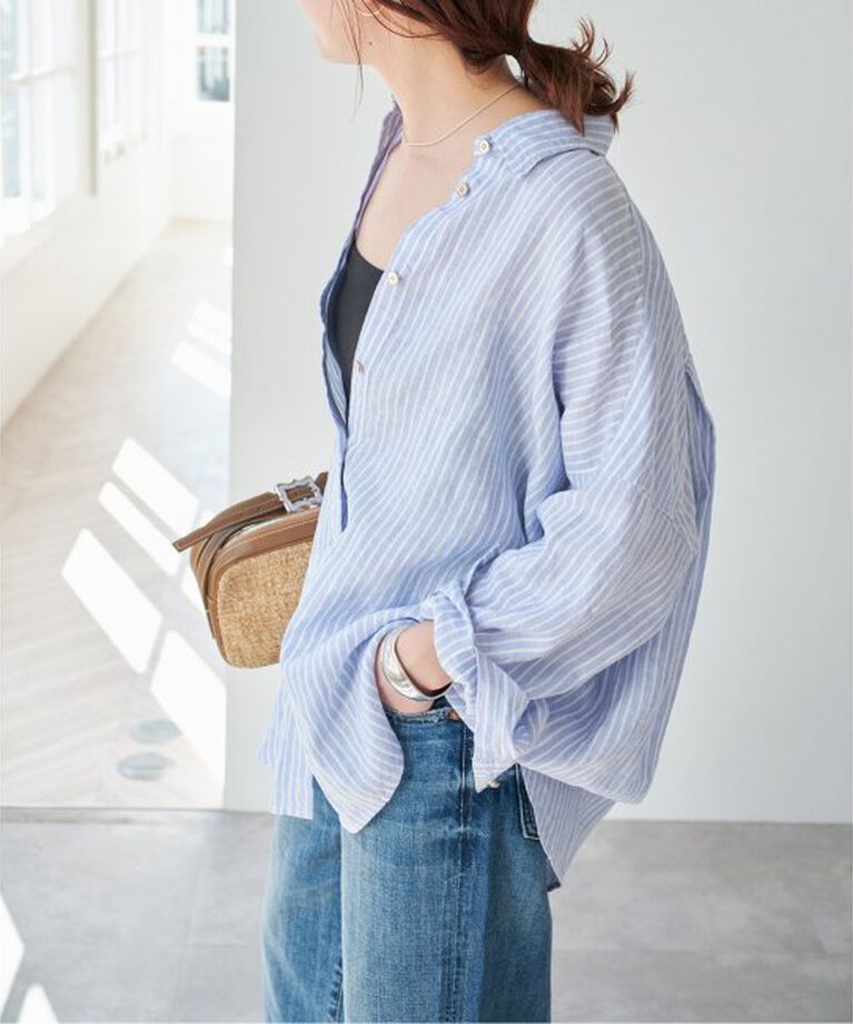 Spick and Span「《追加》80リネンカシュクールビッグシャツ」|シャツ・ブラウス|