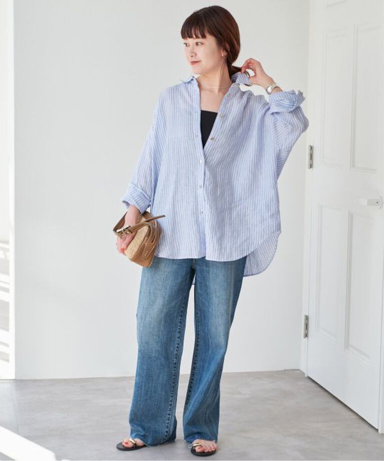 Spick and Span「《追加》80リネンカシュクールビッグシャツ」|シャツ・ブラウス|