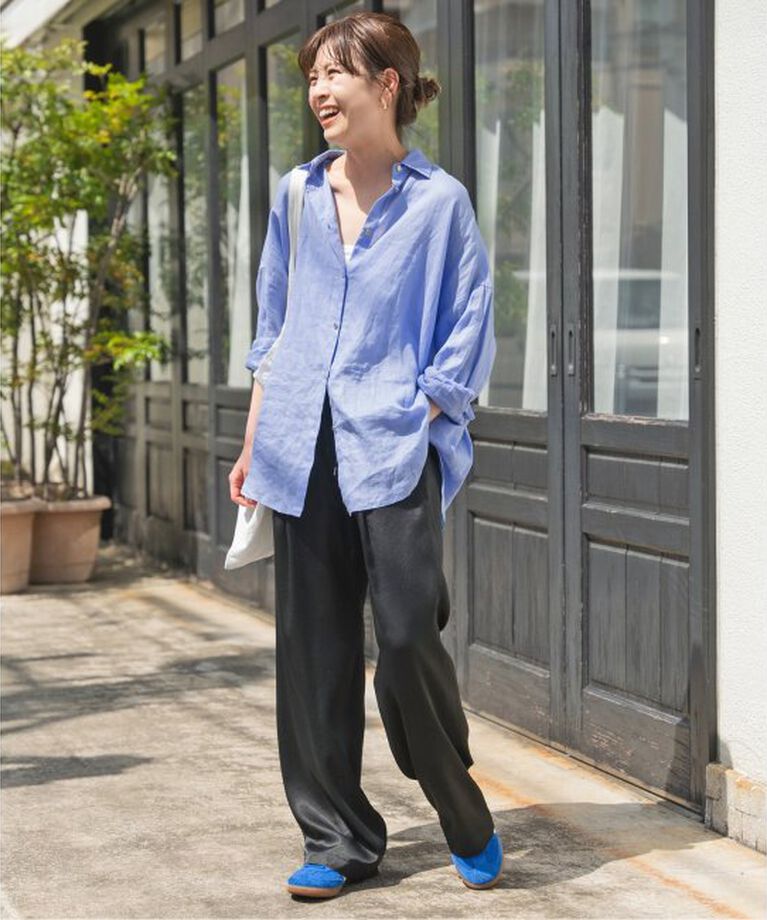 Spick and Span「《追加》80リネンカシュクールビッグシャツ」|シャツ・ブラウス|