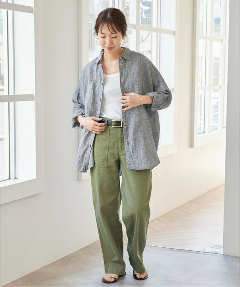 Spick and Span「《追加》80リネンカシュクールビッグシャツ」|シャツ・ブラウス|