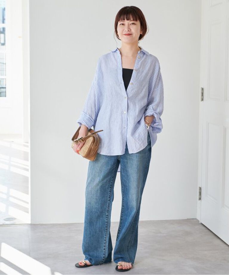 Spick and Span「《追加》80リネンカシュクールビッグシャツ」|シャツ・ブラウス|