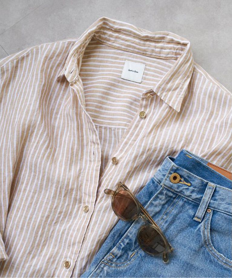 Spick and Span「《追加》80リネンカシュクールビッグシャツ」|シャツ・ブラウス|ベージュベース