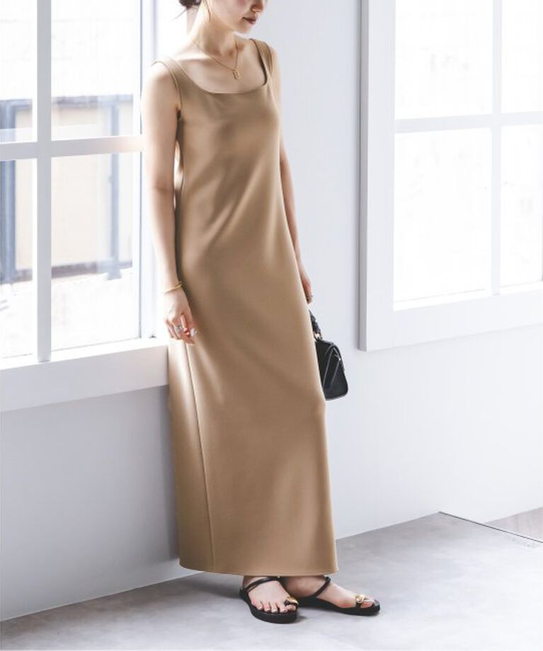 NOBLE「ニットライクジョーゼット2wayワンピース」|ワンピース|キャメル