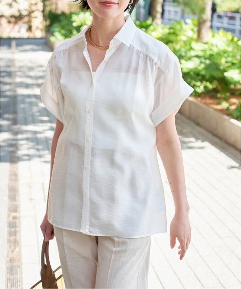Spick and Span「《予約》ソフトローンギャザー半袖シャツ」|シャツ・ブラウス|