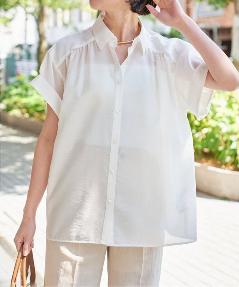 Spick and Span「《予約》ソフトローンギャザー半袖シャツ」|シャツ・ブラウス|