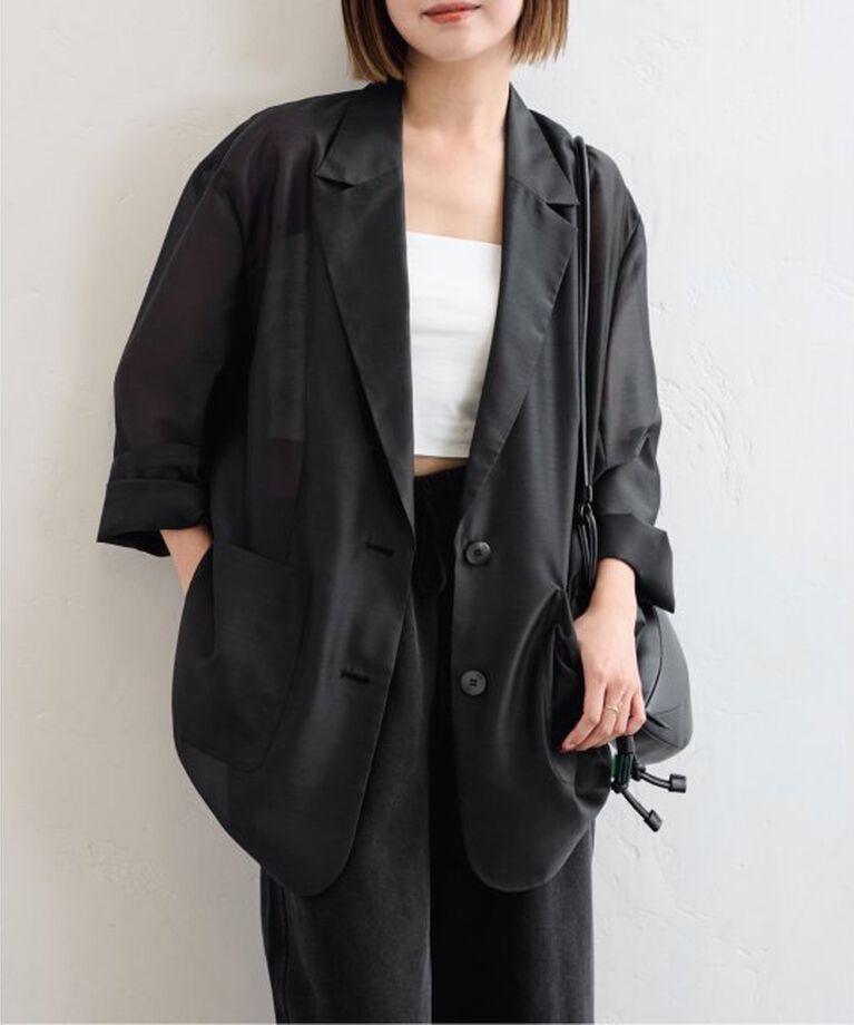 U by SPICK&SPAN「シアーオーバージャケット」|その他|ブラック