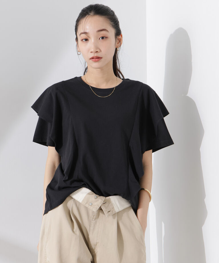 nano･universe「ラッフルデザインTシャツ」|Tシャツ・カットソー|ブラック