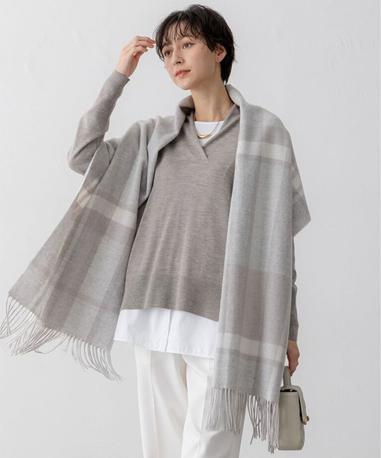 23区「【杏さん着用/CLASSY.2月号掲載】カシミヤ チェック ストール」|ストール|ベージュ系