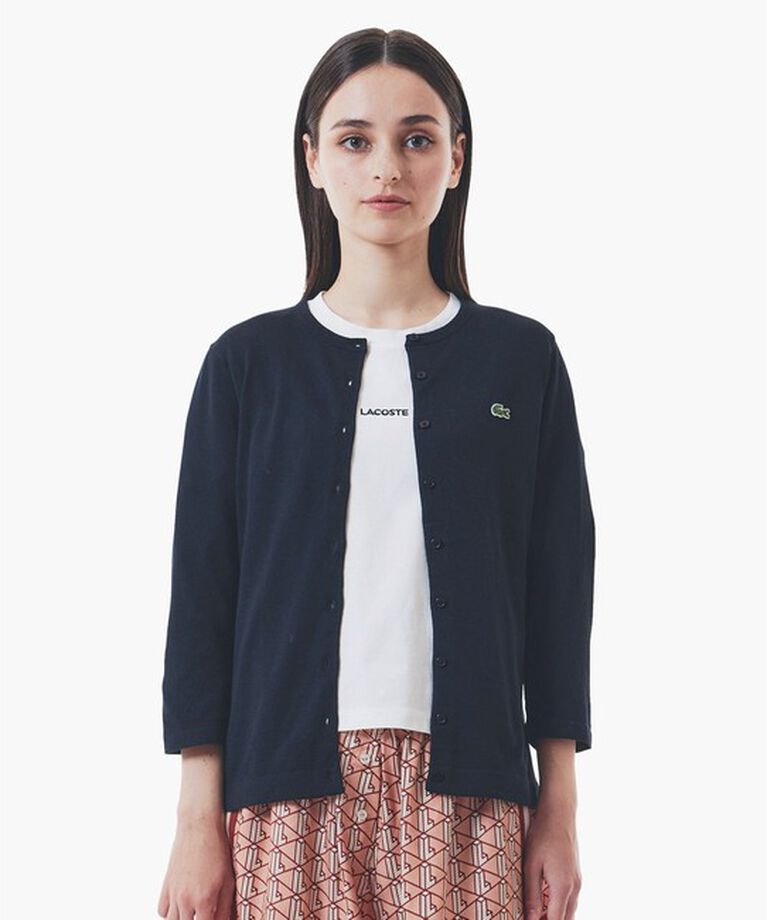 LACOSTE「UVカット 吸水速乾 ウォッシャブル COOLMAX クールマックス 7部袖 ニットカーディガン」|カーディガン|ブラック