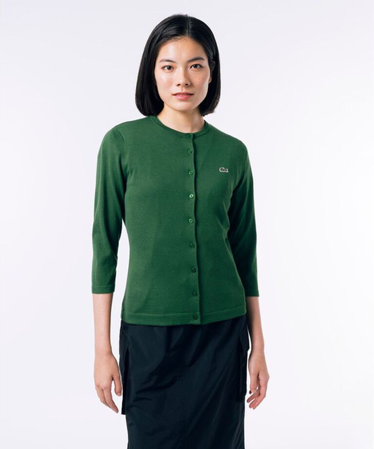 LACOSTE「UVカット 吸水速乾 ウォッシャブル COOLMAX クールマックス 7部袖 ニットカーディガン」|カーディガン|クリアグリーン