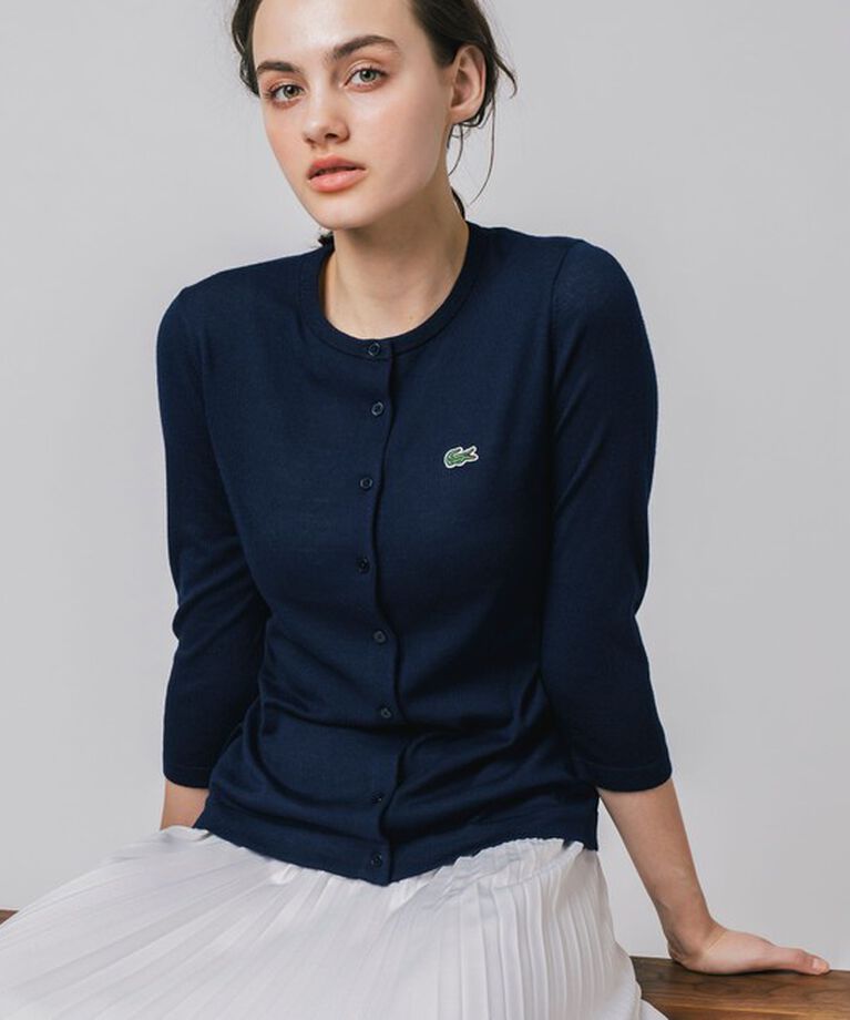 LACOSTE「UVカット 吸水速乾 ウォッシャブル COOLMAX クールマックス 7部袖 ニットカーディガン」|カーディガン|ネイビー