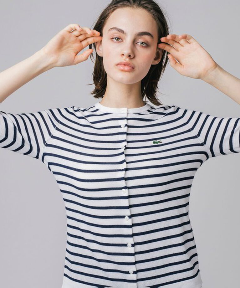 LACOSTE「UVカット 吸水速乾 ウォッシャブル COOLMAX クールマックス 7部袖 ニットカーディガン」|カーディガン|ホワイト