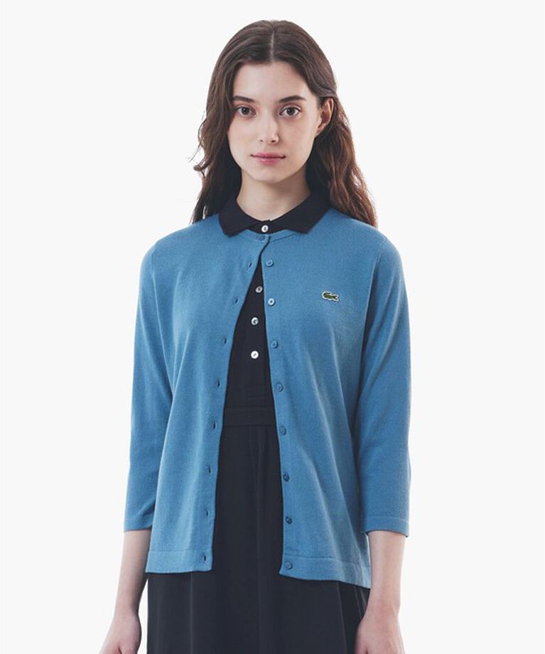 LACOSTE「UVカット 吸水速乾 ウォッシャブル COOLMAX クールマックス 7部袖 ニットカーディガン」|カーディガン|グレイッシュブルー
