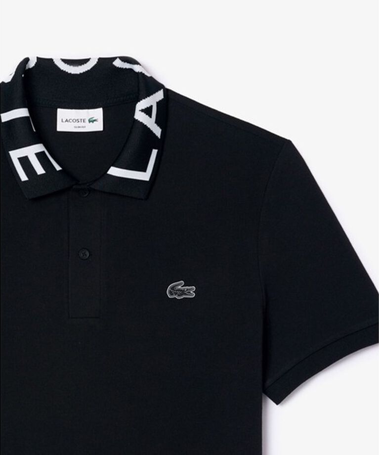 LACOSTE「オーガニックコットン ミニ鹿の子 通気性 ストレッチ ジャカードリブニットカラーポロシャツ」|ポロシャツ|ブラック