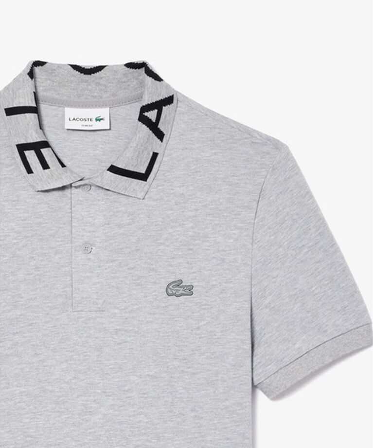 LACOSTE「オーガニックコットン ミニ鹿の子 通気性 ストレッチ ジャカードリブニットカラーポロシャツ」|ポロシャツ|グレー