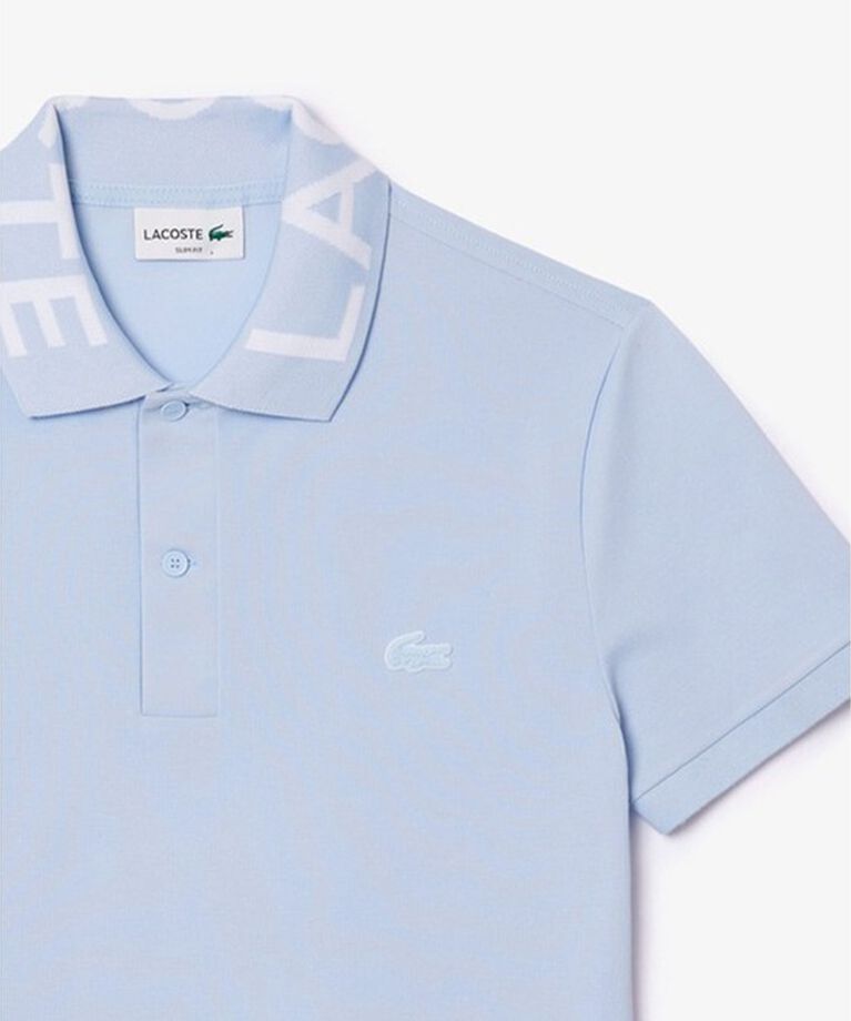 LACOSTE「オーガニックコットン ミニ鹿の子 通気性 ストレッチ ジャカードリブニットカラーポロシャツ」|ポロシャツ|ライトブルー