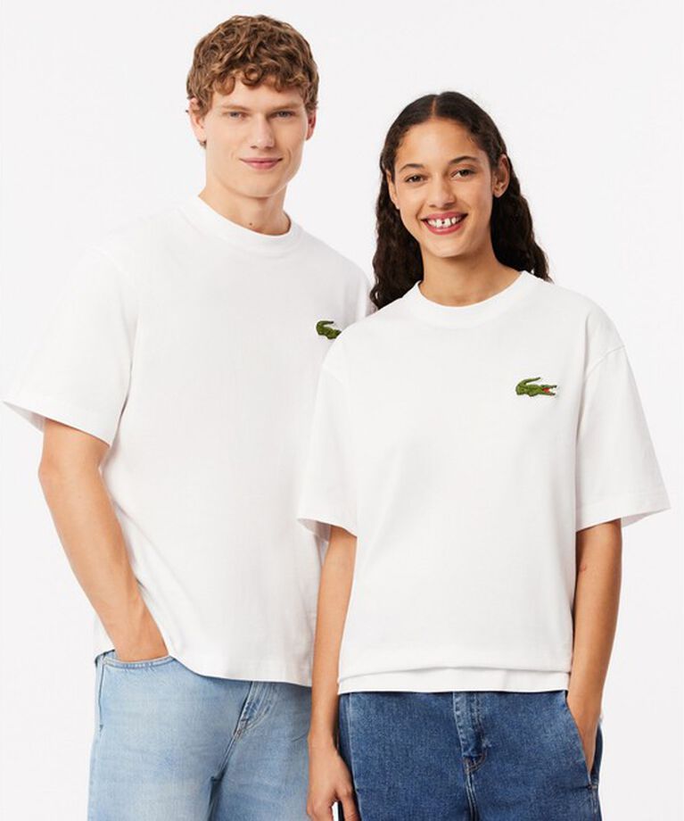 LACOSTE「シェニールワニロゴ オーバーサイズ半袖Tシャツ / ルーズフィットT」|Tシャツ・カットソー|ホワイト
