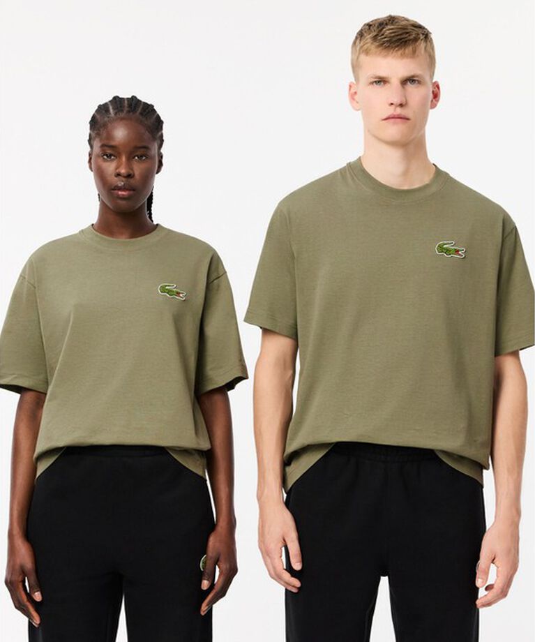 LACOSTE「シェニールワニロゴ オーバーサイズ半袖Tシャツ / ルーズフィットT」|Tシャツ・カットソー|カーキ