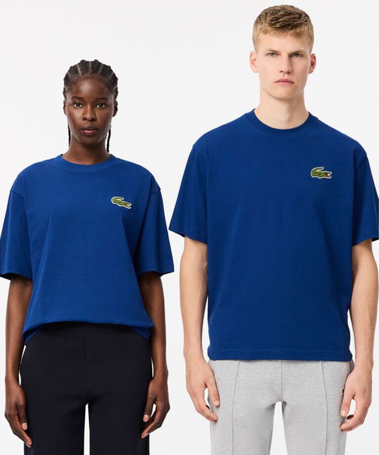 LACOSTE「シェニールワニロゴ オーバーサイズ半袖Tシャツ / ルーズフィットT」|Tシャツ・カットソー|ブルー