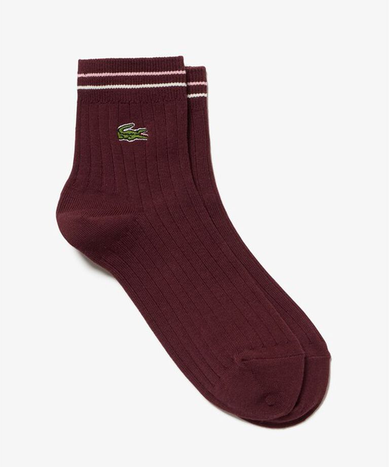 LACOSTE「配色ダブルラインリブニットソックス 22-24cm」|ソックス|ワイン