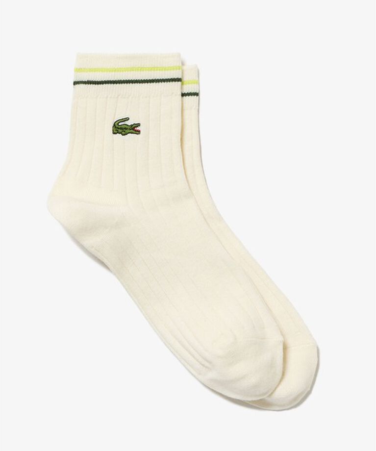 LACOSTE「配色ダブルラインリブニットソックス 22-24cm」|ソックス|アイボリー