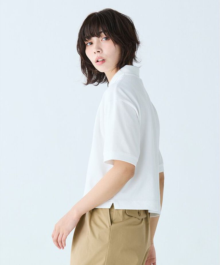 LACOSTE「ヘビーウェイト鹿の子 ワイド クロップド丈 半袖ポロシャツ」|ポロシャツ|