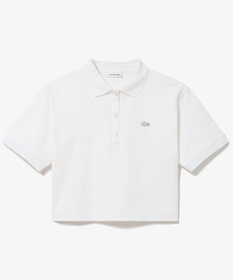 LACOSTE「ヘビーウェイト鹿の子 ワイド クロップド丈 半袖ポロシャツ」|ポロシャツ|