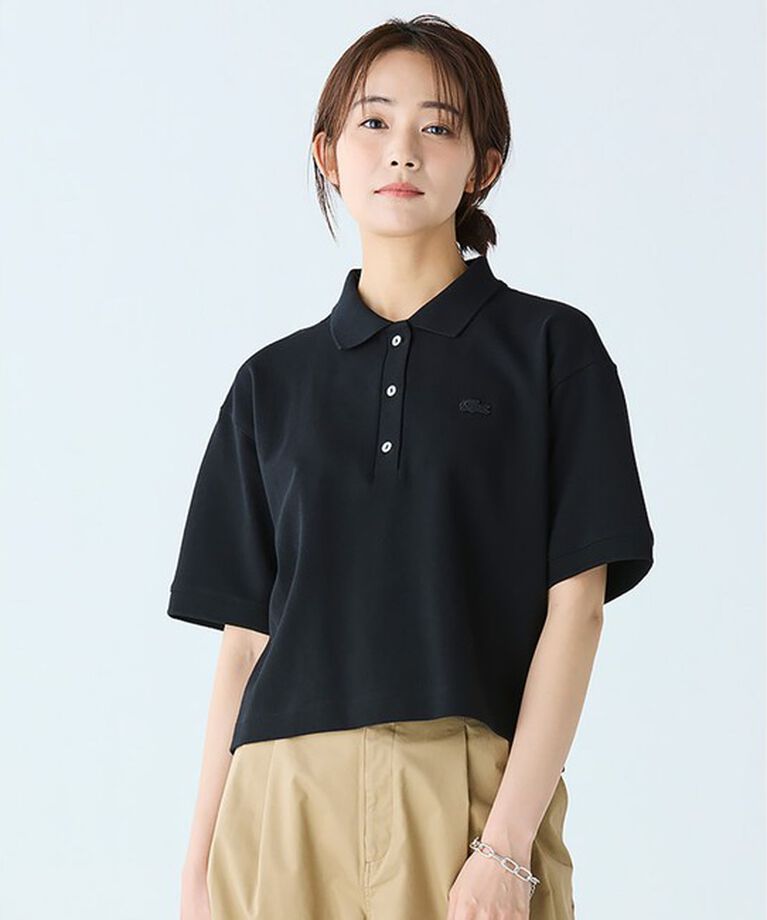 LACOSTE「ヘビーウェイト鹿の子 ワイド クロップド丈 半袖ポロシャツ」|ポロシャツ|