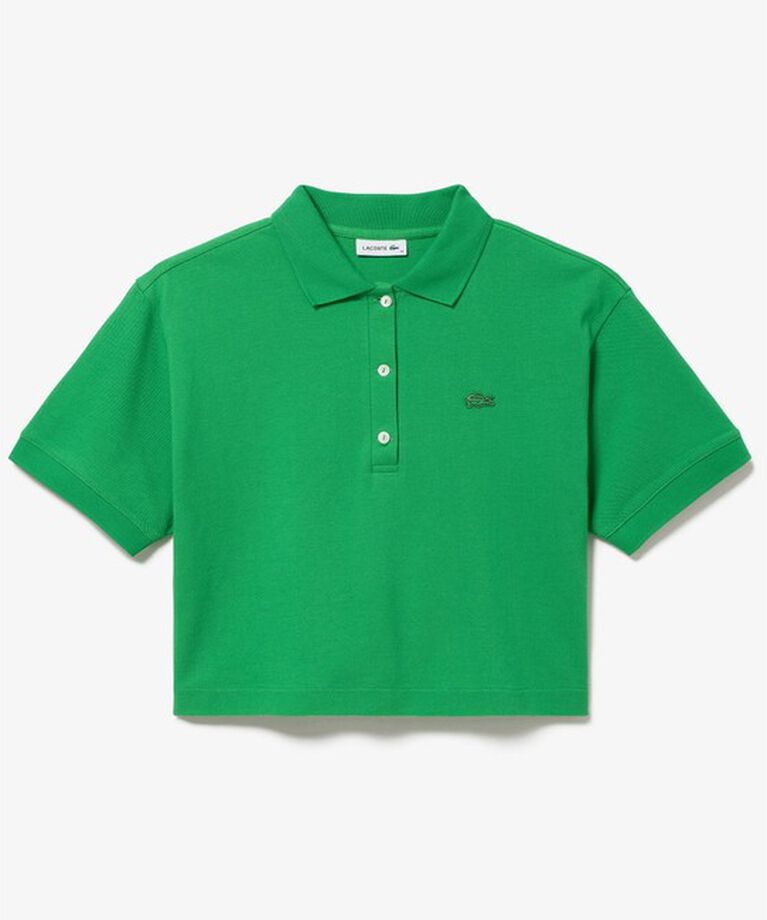LACOSTE「ヘビーウェイト鹿の子 ワイド クロップド丈 半袖ポロシャツ」|ポロシャツ|