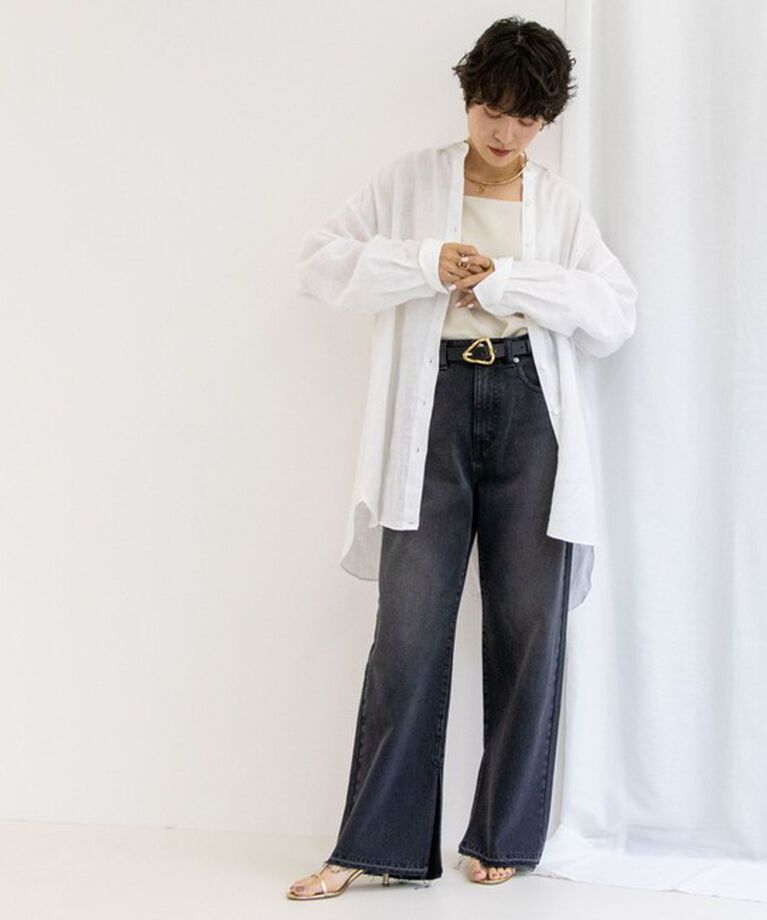 Rie Miller「＜飯豊まりえさん着用＞【RM denim】スリットフレアハイウエストデニム」|デニム|