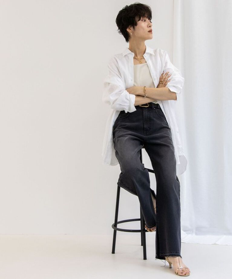 Rie Miller「＜飯豊まりえさん着用＞【RM denim】スリットフレアハイウエストデニム」|デニム|