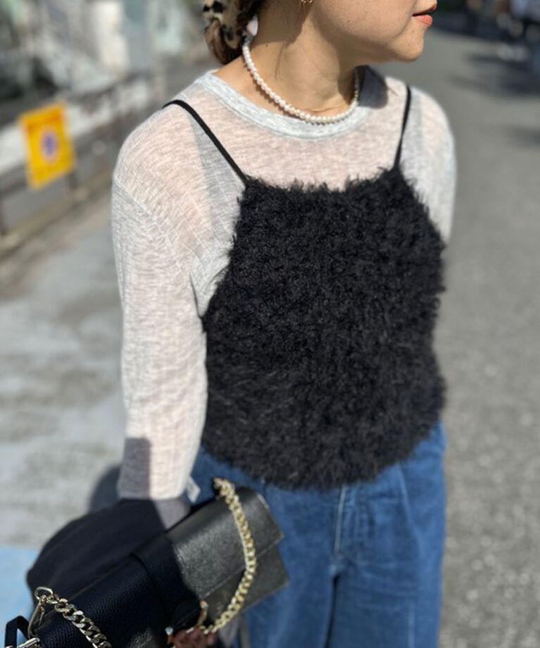 Rie Miller「チュールフェザーヤーンニットビスチェ」|ニット・セーター|ブラック