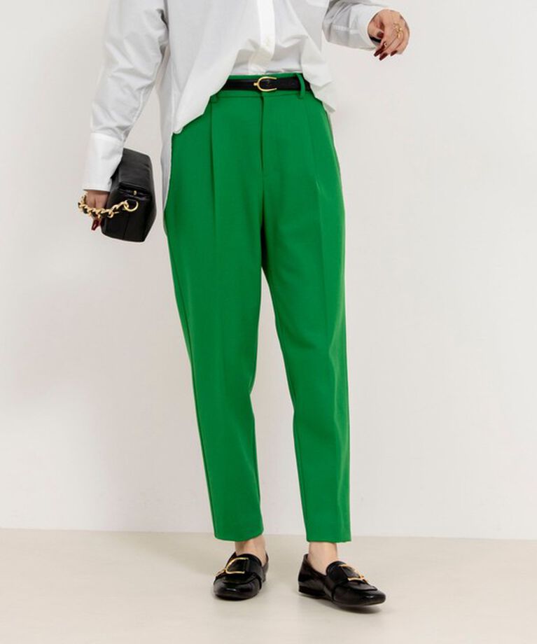 NOLLEY'S「ウォッシャブル裏起毛タックスリムパンツ」|その他|グリーン
