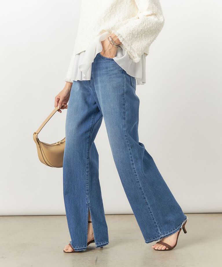 Rie Miller「【RM denim】スリットフレアハイウエストデニム」|デニム|インディゴブルー