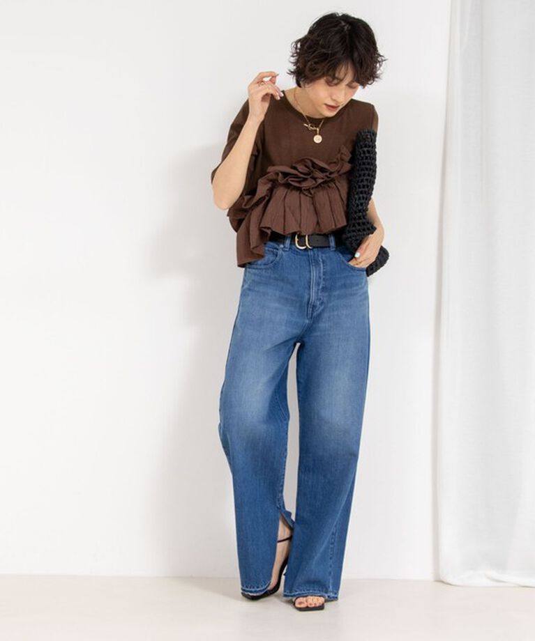 Rie Miller「【RM denim】スリットフレアハイウエストデニム」|デニム|