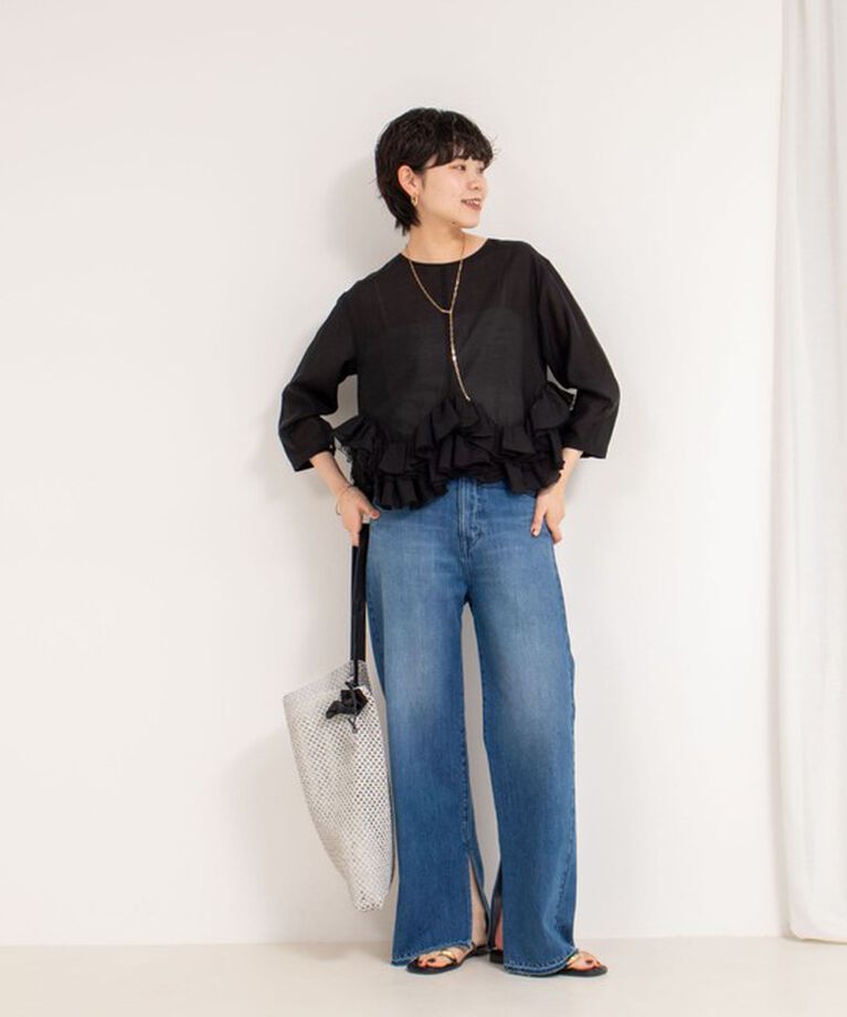 Rie Miller「【RM denim】スリットフレアハイウエストデニム」|デニム|