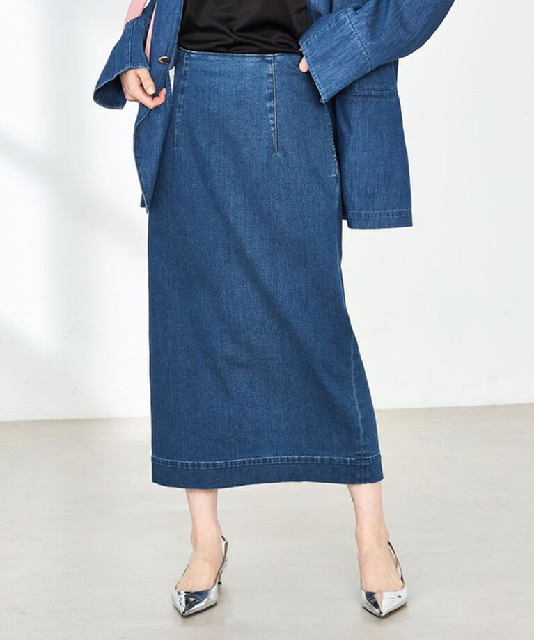 Rie Miller「【RM denim】スリットタイトデニムスカート」|タイト|インディゴブルー