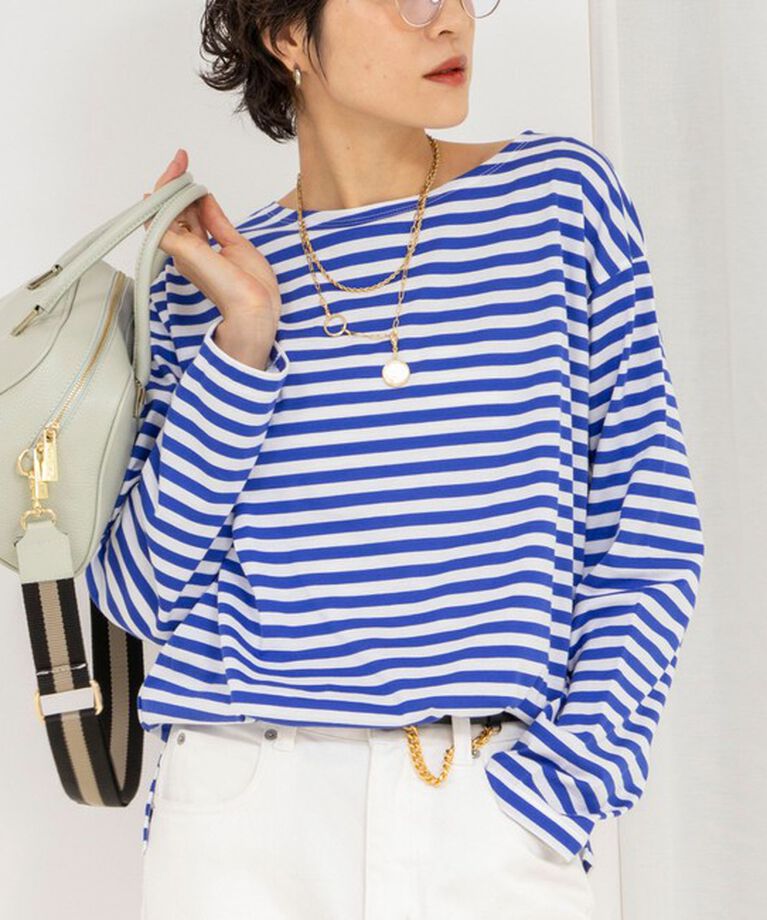 Rie Miller「《オールシーズン対応》GIZA COTTON天竺ボーダープルオーバーカットソー」|Tシャツ・カットソー|ブルー系その他3